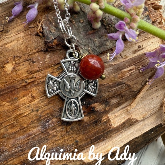 Alquimia Silver and Red carnelian Cross Pendant Necklace - Picture 1 of 1
